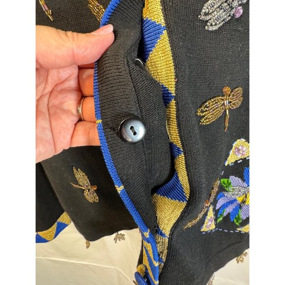 Vintage Just B cardigan beaded artsy dragonflies bold fun whimsy medium workwear - Picture 10 of 14